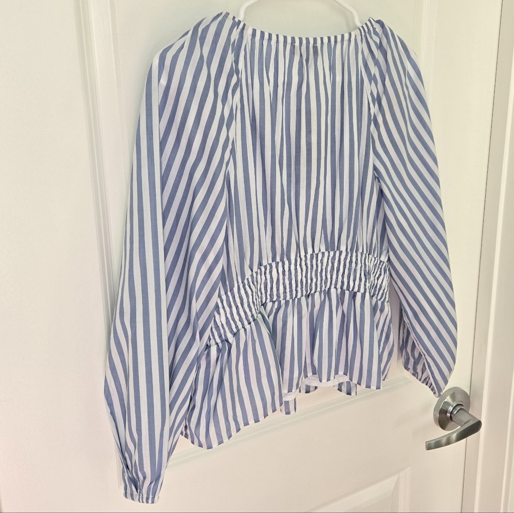 NWT J.Crew V-Neck Smocked Waist Striped Top Sz S - Picture 9 of 14